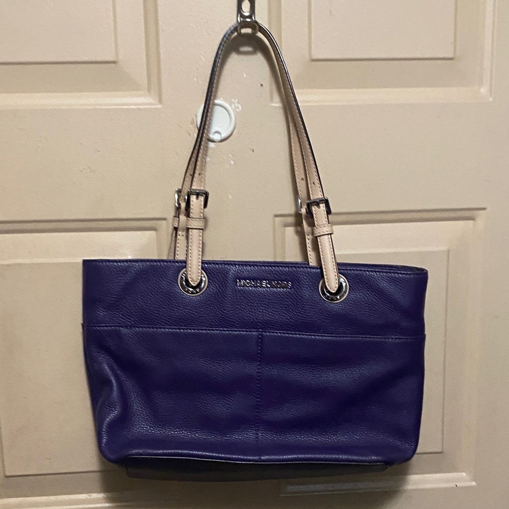 Michael Kors Deep Purple Tote with Tan Straps